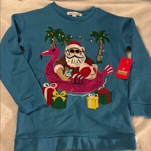 Celebrate Together Blue Santa Flamingo Sweater